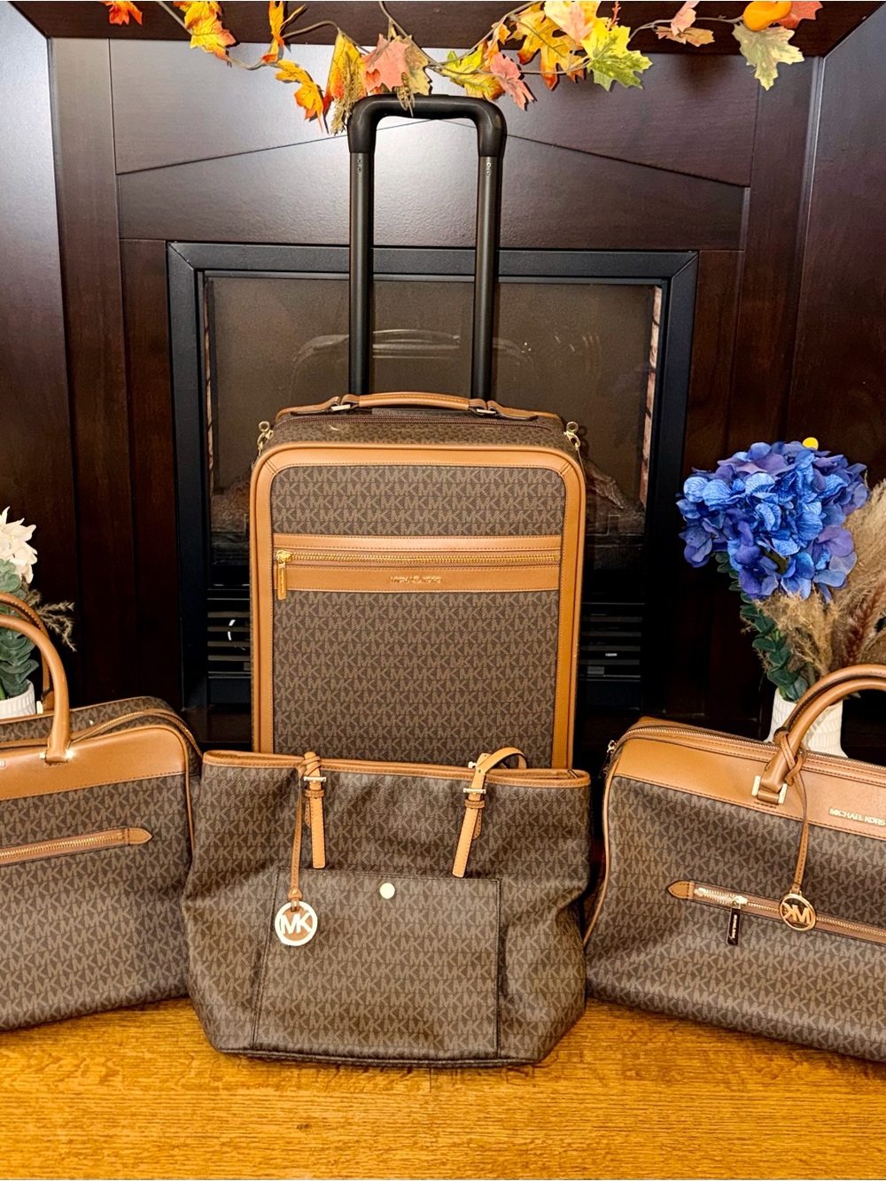 Michael Kors Signature Brown Travel Luggage Set + Tote | over $2,400 retail